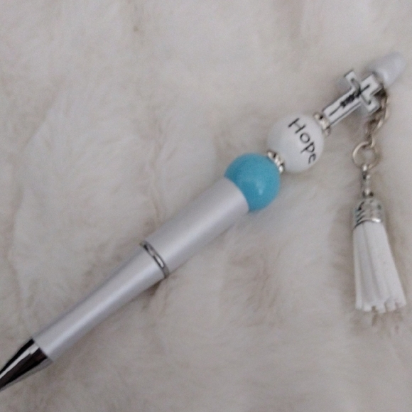 Handcrafted Other - Silver and Blue Decorative Pen with Hope Charm